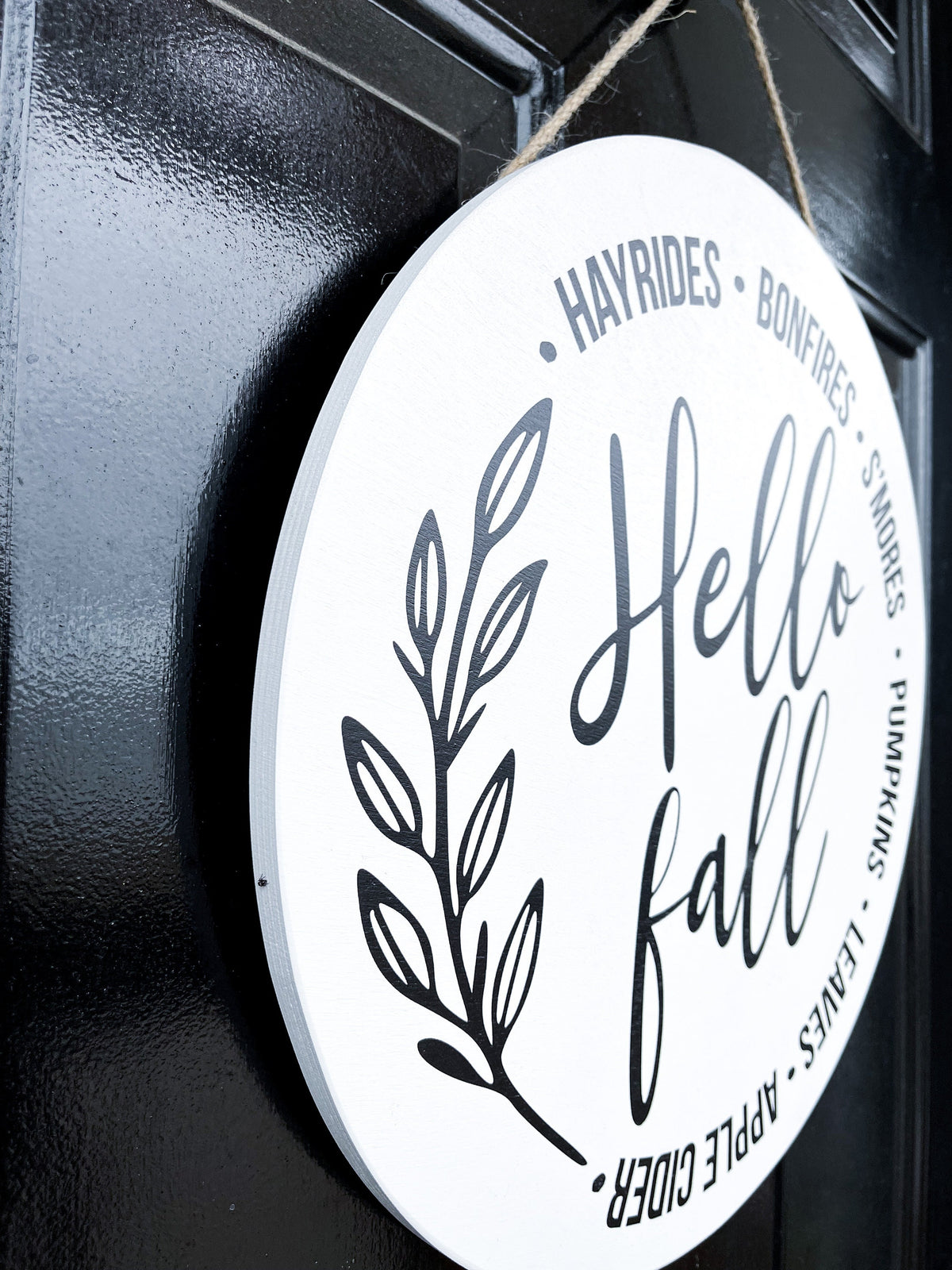Hello Fall Autumn Harvest Bucket List Fall things Circle Wood Sign; Hanging Sign