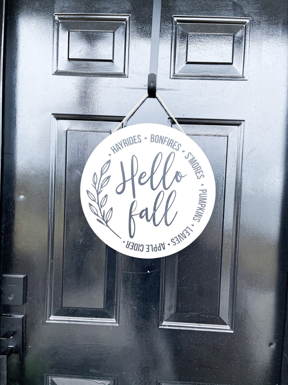 Hello Fall Autumn Harvest Bucket List Fall things Circle Wood Sign; Hanging Sign
