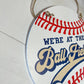 We're at the Ball field Round wood sign Baseball season welcome door hanger