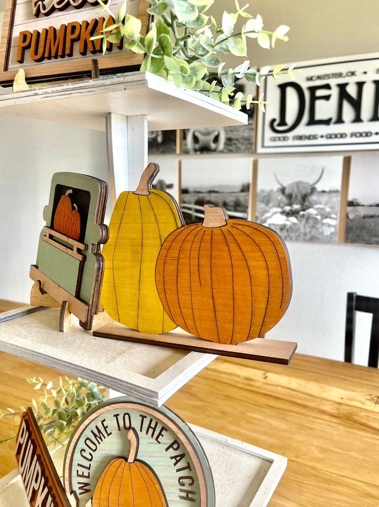Pumpkin Patch Fall Blue Truck 3d Laser Farmhouse Seasonal Tiered Tray