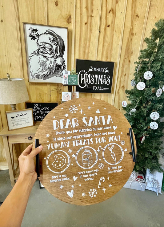 Dear Santa Cookie Tray reindeer treat milk christmas wood circle sign