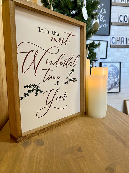 Red It's the most wonderful time of the year christmas wood sign