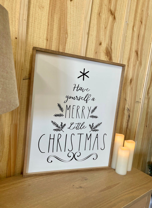 have yourself a merry little christmas tree shaped wood sign