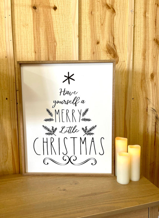 have yourself a merry little christmas tree shaped wood sign
