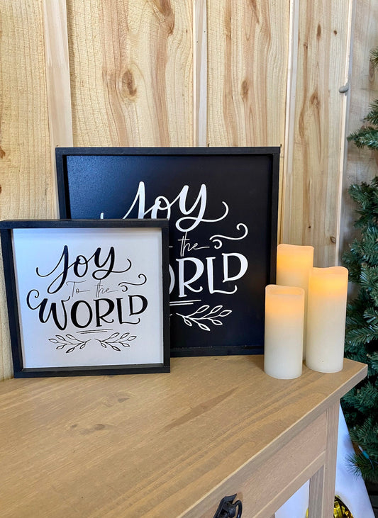 joy to the world christmas Black Background wood sign
