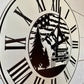 Roman Numeral Off Road Jeep American Flag Wood Clock; Raised numbers