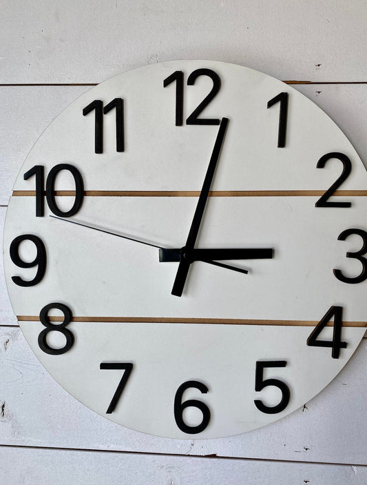 White shiplap raised numbers Wood Clock