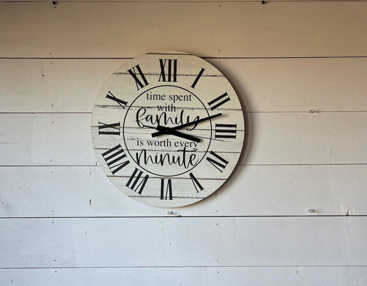 Time spent with family is worth every minute shiplap Wood Clock