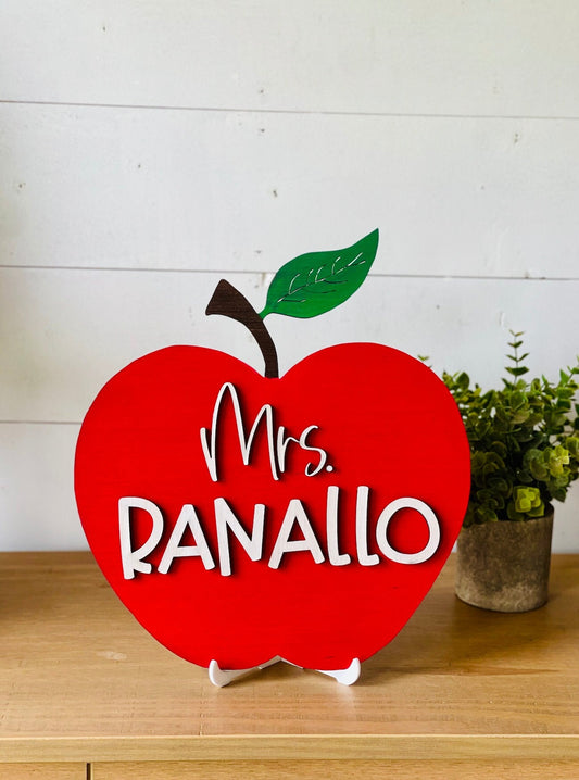 Red Apple Personalized 3D Teacher Name Cut Out Sign