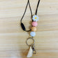 daisy neutral pink retro Teacher Nurse Keychain Lanyard Farmhouse Bead Tassel acrylic
