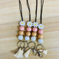 daisy neutral pink retro Teacher Nurse Keychain Lanyard Farmhouse Bead Tassel acrylic
