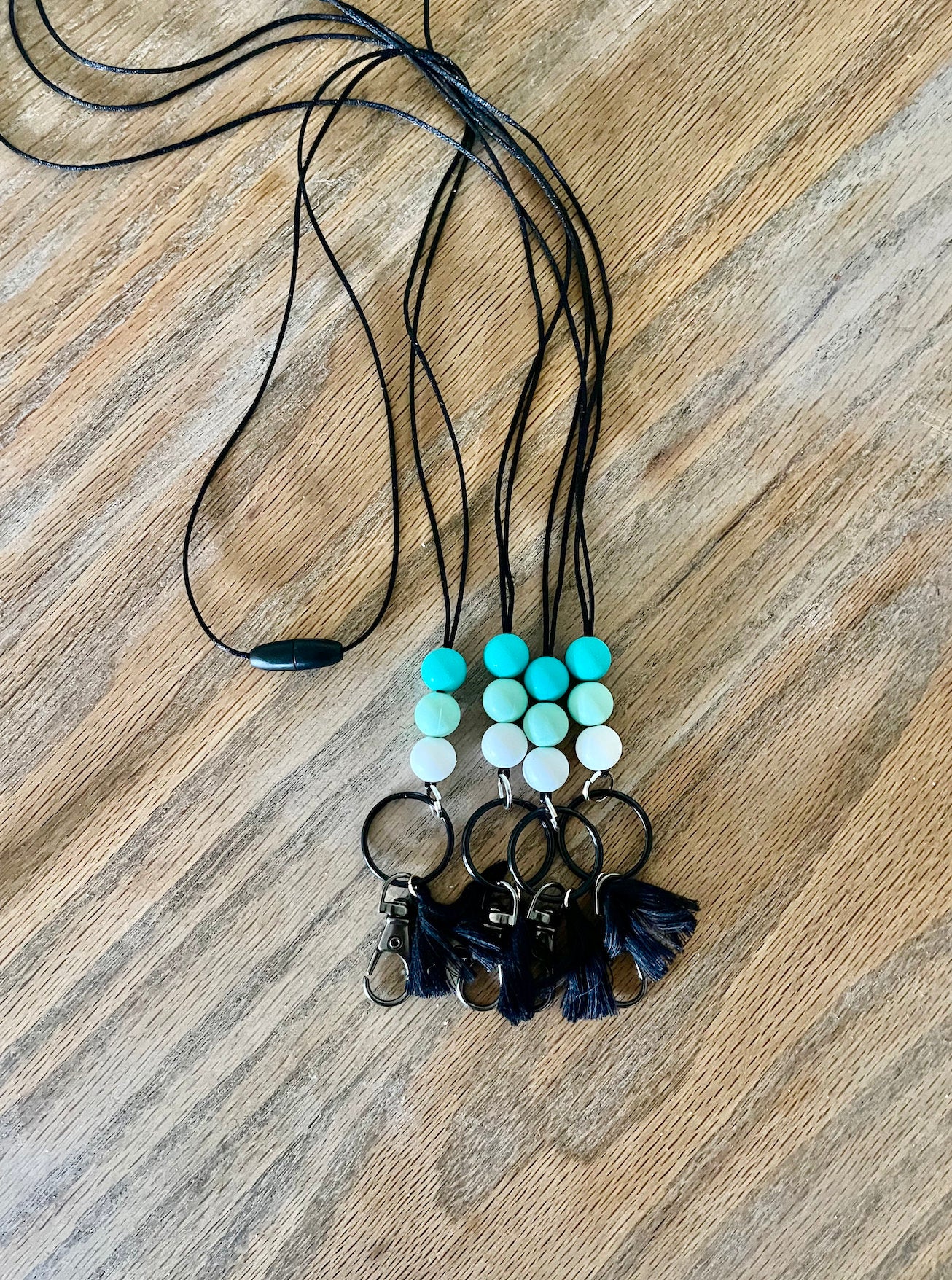 blue green silicone beads Teacher Nurse Keychain Lanyard Farmhouse Bead Tassel acrylic