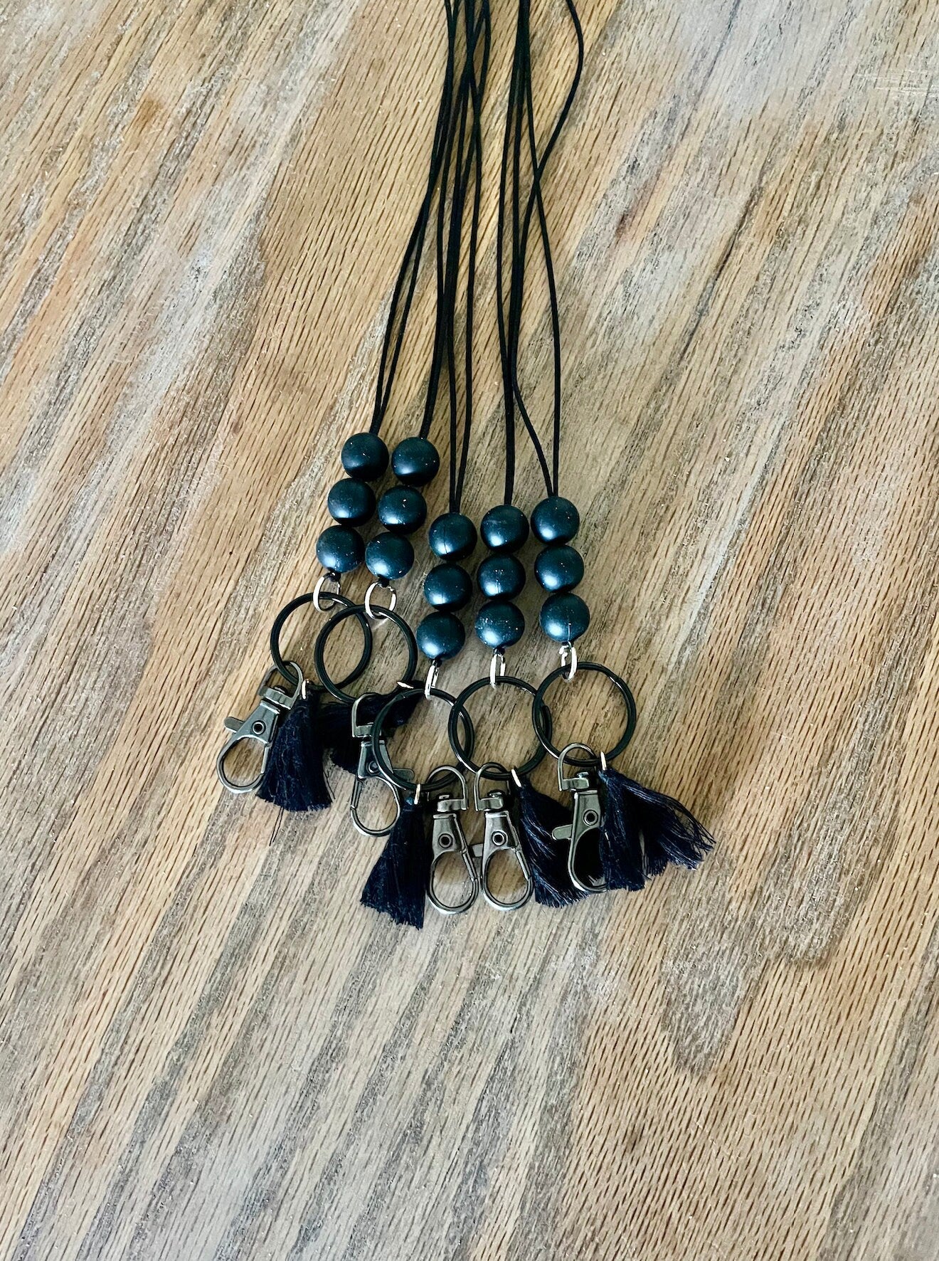 black neutral silicone beads Teacher Nurse Keychain Lanyard Farmhouse Bead Tassel acrylic