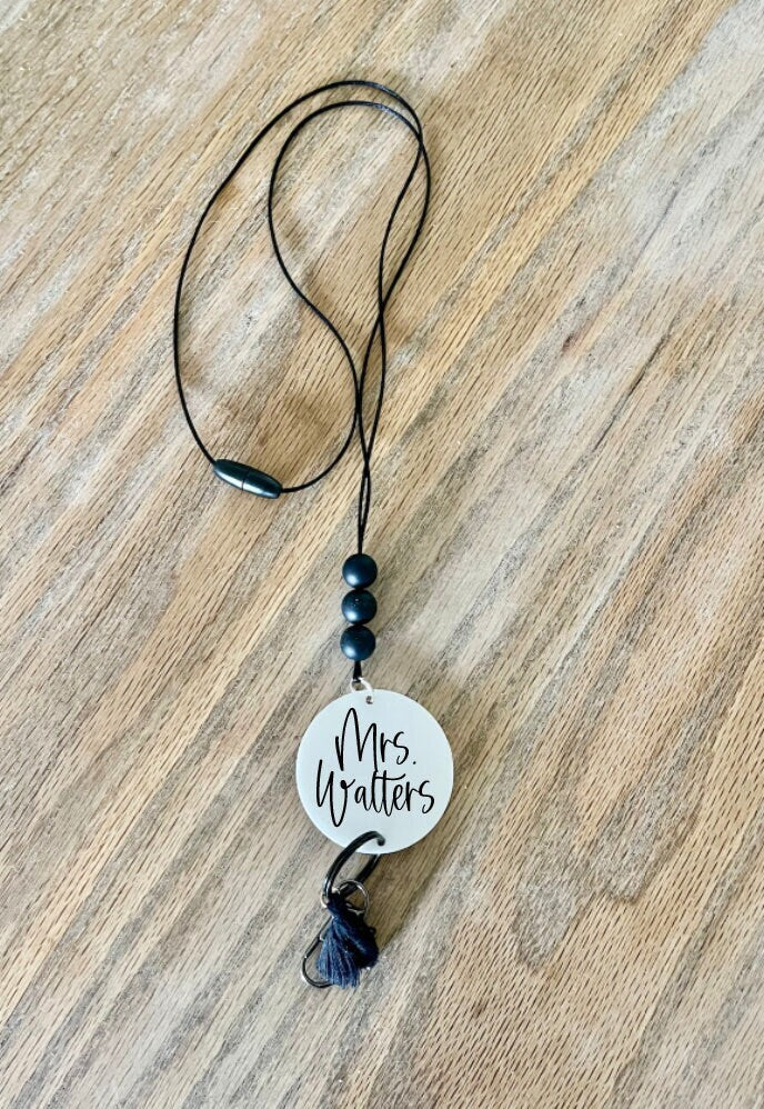 black neutral silicone beads Teacher Nurse Keychain Lanyard Farmhouse Bead Tassel acrylic