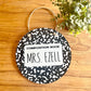 Colorful Teacher Pattern Name Sign; wood Round sign
