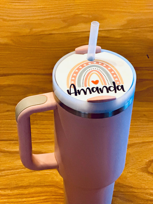 Custom boho rainbow teacher personalized Tumbler Lid Name Tag 20/30oz or 40 oz insulated Tumbler Name Topper Tumbler Acrylic mug circle