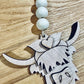 highland cow 3d cut out wooden bead car charm accessory