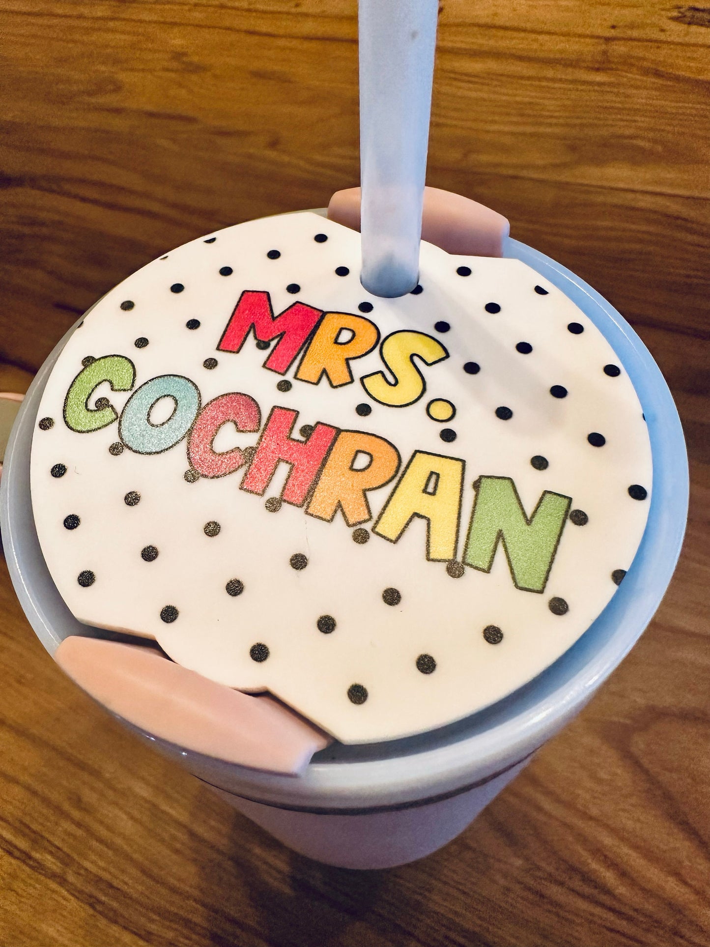 Custom Family Your Photo personalized Tumbler Lid Name Tag 20/30oz or 40 oz insulated Tumbler Name Topper Tumbler Acrylic mug circle